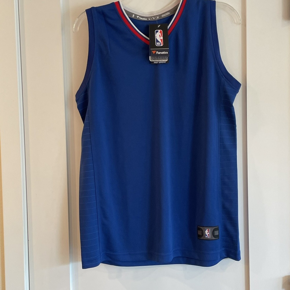 NWT NBA Fanatics Jersey Youth Kids Blank XL Blue Sleeveless Basketball Sports‎